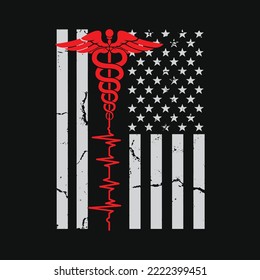 Nurthin Red Line Caduceus American Flag