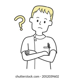 A nurse thinking with her arms folded