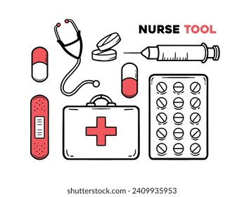 nurse tools set hand drawn illustration vector