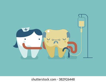 Nurse tooth is treating older tooth patient ,dental concept