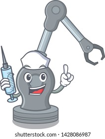 Nurse toy robotic arm machine on cartoon shape