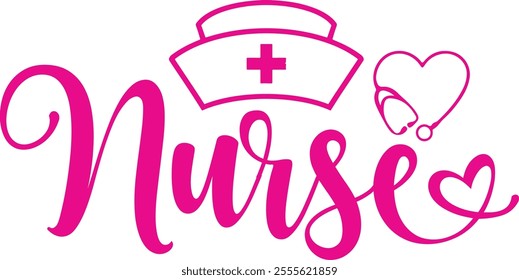 Nurse typography clip art design on plain white transparent isolated background for card, shirt, hoodie, sweatshirt, apparel, tag, mug, icon, poster or badge