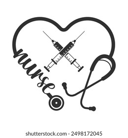 Nurse Typography Design Vector, Medical Stethoscope with Nurse typography, Nurse Typography with Stethoscope Vector Illustration, Typography for Nurses, Nurse Life  Illustration
