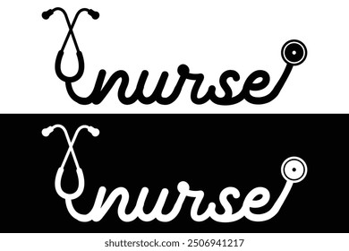 Nurse Typography Design Vector, Medical Stethoscope with Nurse typography, Nurse Typography with Stethoscope Vector Illustration, Stethoscope heartbeat, health