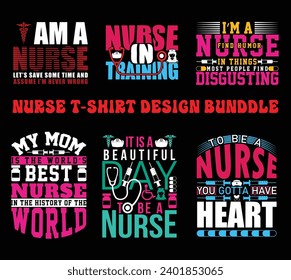 Nurse typography quotes t shirt design bundle