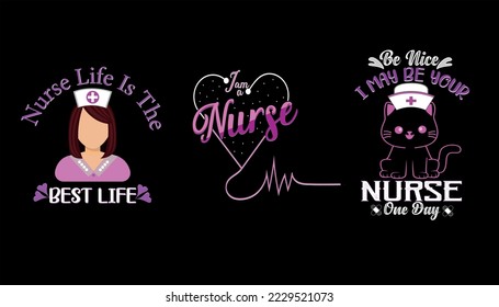 nurse typography t shirt design, lettering quote premium vector bundle design