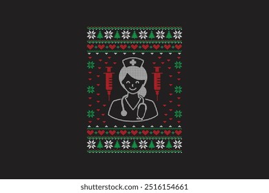 Nurse Ugly Christmas Sweater Pattern Sublimation T shirt design