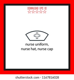 nurse uniform, nurse hat, nurse cap  vector icon