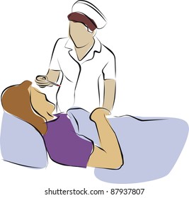 nurse using thermometer with patient