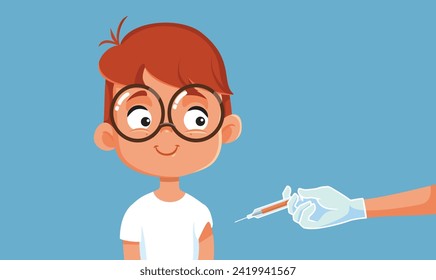 
Nurse Vaccinating a Happy Boy Vector Cartoon illustration. Kid getting an injection at the pediatric medical cabinet 
