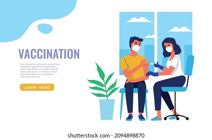 Nurse vaccinating man sitting on chair. Vaccination of adult patient for covid.