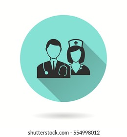 Nurse vector icon. Black illustration isolated on green background for graphic and web design.