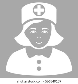 Nurse vector icon. Flat white symbol. Pictogram is isolated on a silver background. Designed for web and software interfaces.