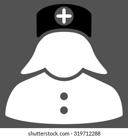 Nurse vector icon. Style is bicolor flat symbol, black and white colors, rounded angles, gray background.