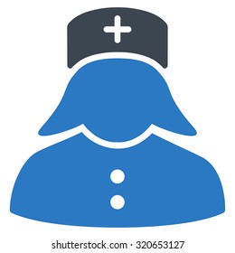 Nurse vector icon. Style is bicolor flat symbol, smooth blue colors, rounded angles, white background.