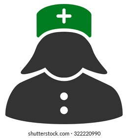 Nurse vector icon. Style is bicolor flat symbol, green and gray colors, rounded angles, white background.