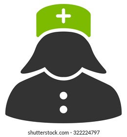 Nurse vector icon. Style is bi-color flat symbol, Eco green and gray colors, rounded angles, white background.