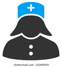 Nurse vector icon. Style is bicolor flat symbol, blue and gray colors, rounded angles, white background.