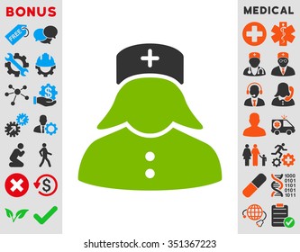 Nurse vector icon. Style is bicolor flat symbol, eco green and gray colors, rounded angles, white background.
