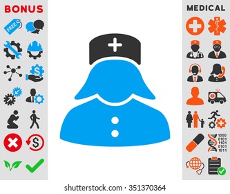 Nurse vector icon. Style is bicolor flat symbol, blue and gray colors, rounded angles, white background.
