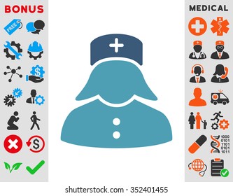 Nurse vector icon. Style is bicolor flat symbol, cyan and blue colors, rounded angles, white background.