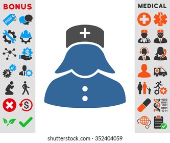 Nurse vector icon. Style is bicolor flat symbol, cobalt and gray colors, rounded angles, white background.