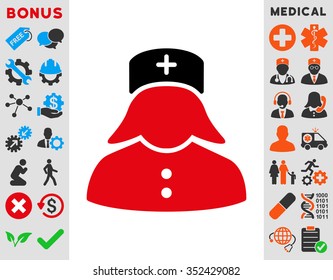 Nurse vector icon. Style is bicolor flat symbol, intensive red and black colors, rounded angles, white background.