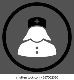 Nurse vector icon. Style is bicolor flat circled symbol, black and white colors, rounded angles, gray background.