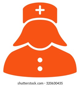 Nurse vector icon. Style is flat symbol, orange color, rounded angles, white background.