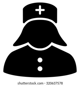 Nurse vector icon. Style is flat symbol, black color, rounded angles, white background.
