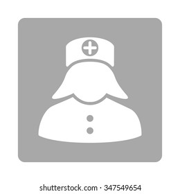 Nurse vector icon. Style is flat rounded square button, white and silver colors, white background.