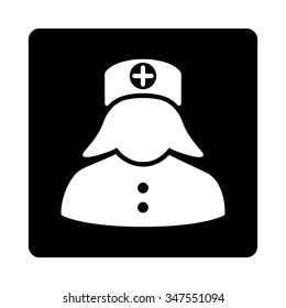 Nurse vector icon. Style is flat rounded square button, white and black colors, white background.