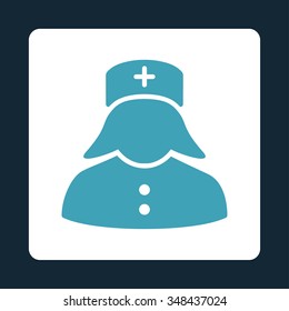 Nurse vector icon. Style is flat rounded square button, blue and white colors, dark blue background.