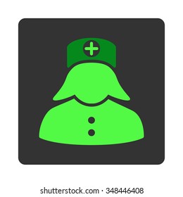 Nurse vector icon. Style is flat rounded square dark gray button, green symbol, white background.