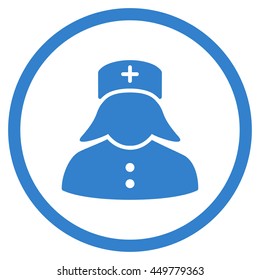 Nurse vector icon. Style is flat circled symbol, cobalt color, rounded angles, white background.