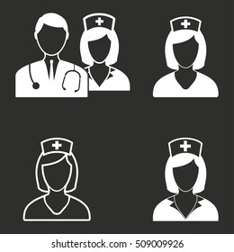 Nurse vector icon. White illustration isolated on black background for graphic and web design.