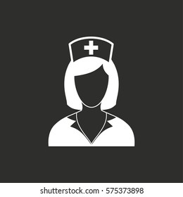 Nurse vector icon. White illustration isolated on black background for graphic and web design.