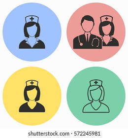 Nurse vector icons set. Black illustration isolated for graphic and web design.