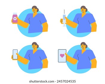 Nurse vector icons set part three. Vector character