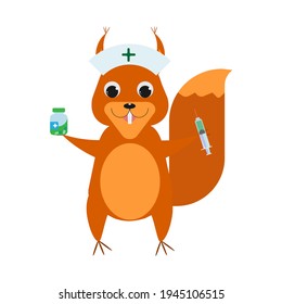 Nurse. Vector illustration. Squirrel. Art. Icon. Avatar. Sticker.