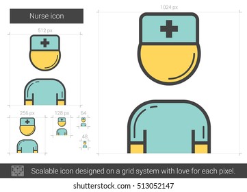 Nurse vector line icon isolated on white background. Nurse line icon for infographic, website or app. Scalable icon designed on a grid system.