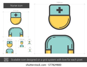 Nurse vector line icon isolated on white background. Nurse line icon for infographic, website or app. Scalable icon designed on a grid system.