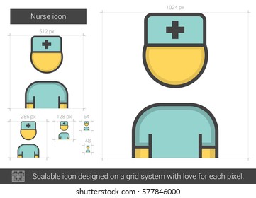 Nurse vector line icon isolated on white background. Nurse line icon for infographic, website or app. Scalable icon designed on a grid system.