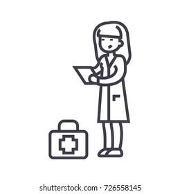 nurse vector line icon, sign, illustration on background, editable strokes