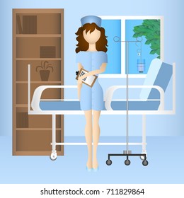 Nurse in the ward at the hospital. Medicine. Vector illustration.