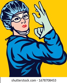 enfermero lleva guantes de guantes para el vestido médico gafas y vectorial de ilustración para el enmascarador