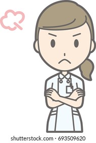 A nurse wearing a white suit wears his arms and is angry Illustration 
