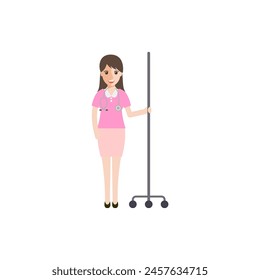 The nurse wears a pink dress woman