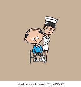 Nurse wheelchair old man broken leg