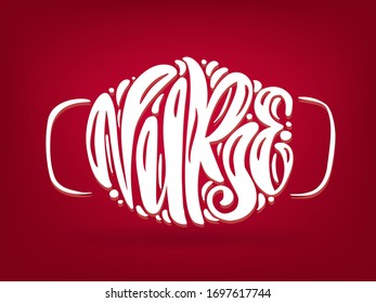 Nurse white lettering vector text in form of face mask on red background. illustration for International Nurses Day. Surgical procedure mask for doctors and people. Covid-19 outbreak